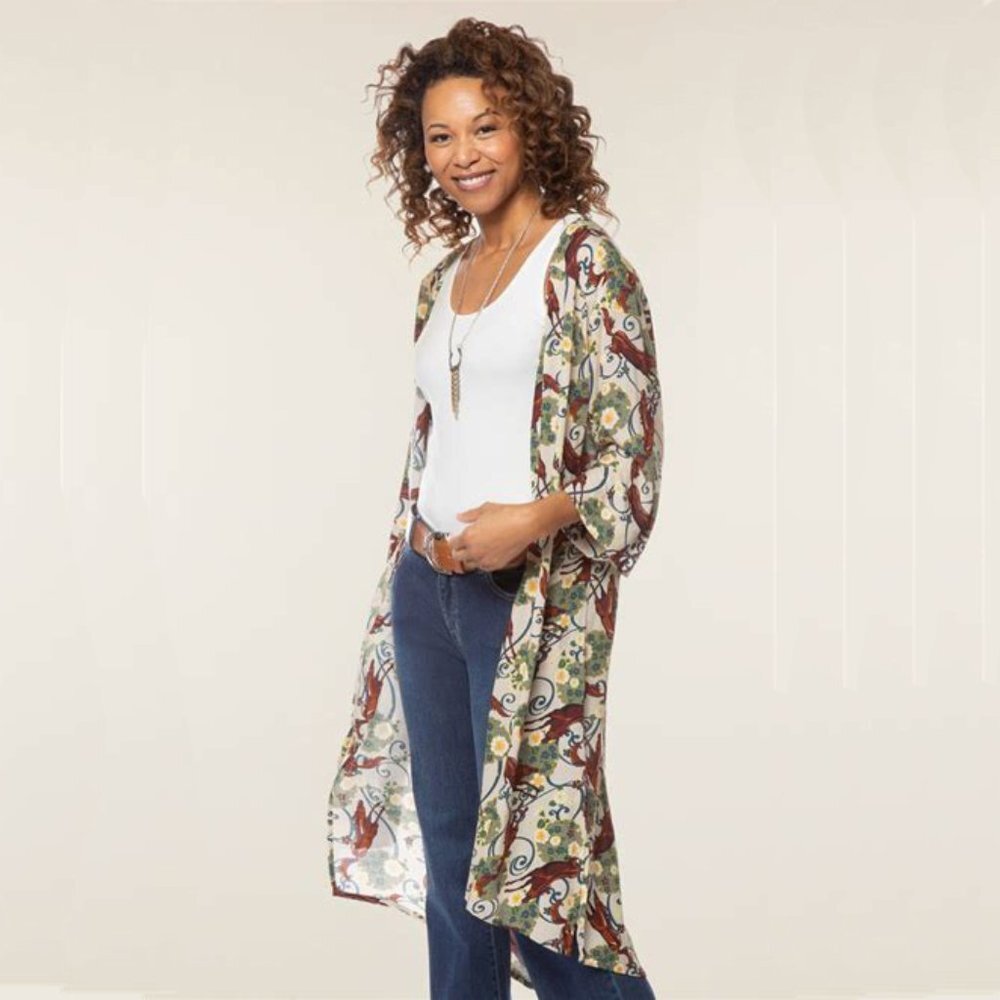 Kerrits EQL Horse Print Duster M/L Horses,  Flowers, Scroll print 100% Viscose - Picture 2 of 7